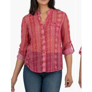 Kut from the Kloth Jasmine Button Up Pink Semi Sheer Blouse size Small Boho